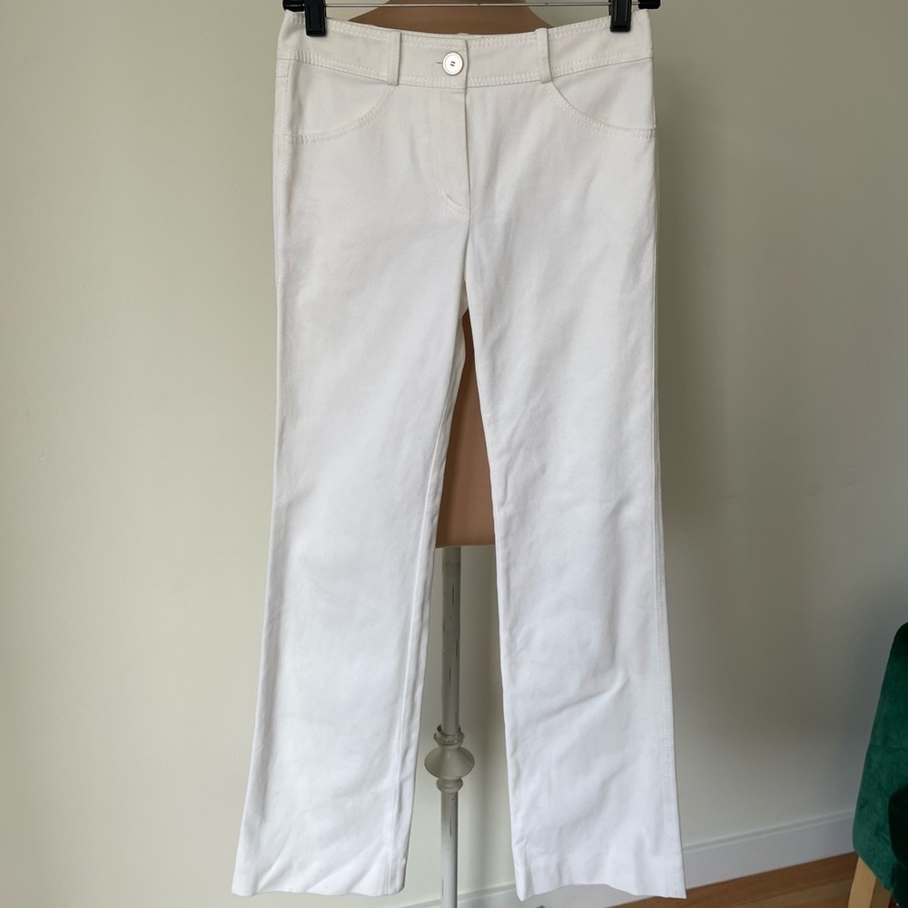 Valentino Vintage Y2K 2000s Cotton White Beaded Back Pocket Straight Jeans Sz 2